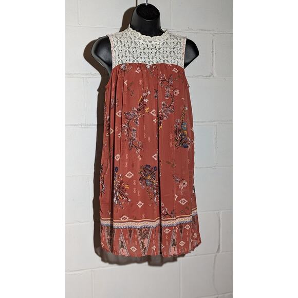 Xhilaration Floral Dress Lace Yoke Trim Sleeveless Sundress Boho Small - Picture 1 of 6